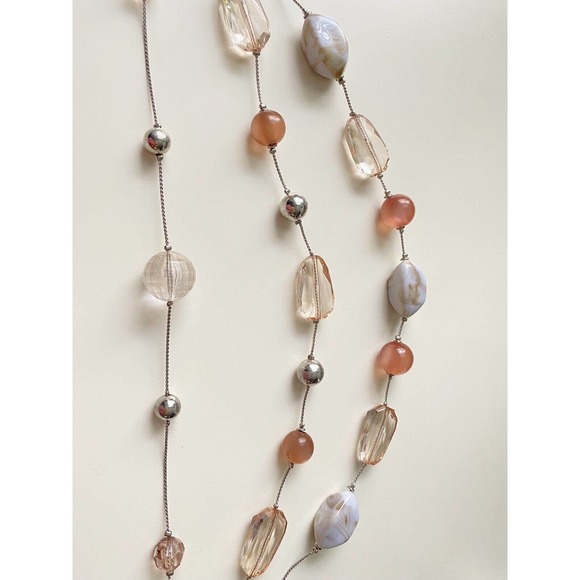 NY Jewelry Multi Strand Necklace W/ Stones pink Clear Marble Signed 20” Long - Picture 6 of 6